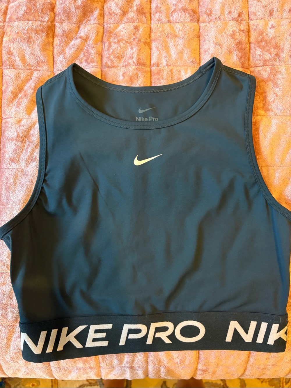 Nike Pro Dark Teal Crop Tank with White Swoosh